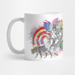 Art collage with an angel, leopard, graffiti, target Mug